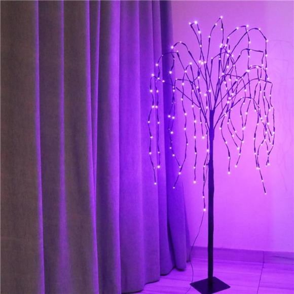 Led Solar Willow Tree 200 Led Garden Tree w/ Blinking Mode  4.6 ft (Purple Glow) - Picture 1 of 7